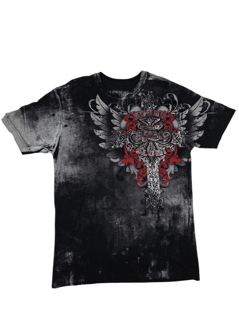Xtreme Couture Graphic T-Shirt Mens XL Black Cross Wings Y2K Streetwear Grunge